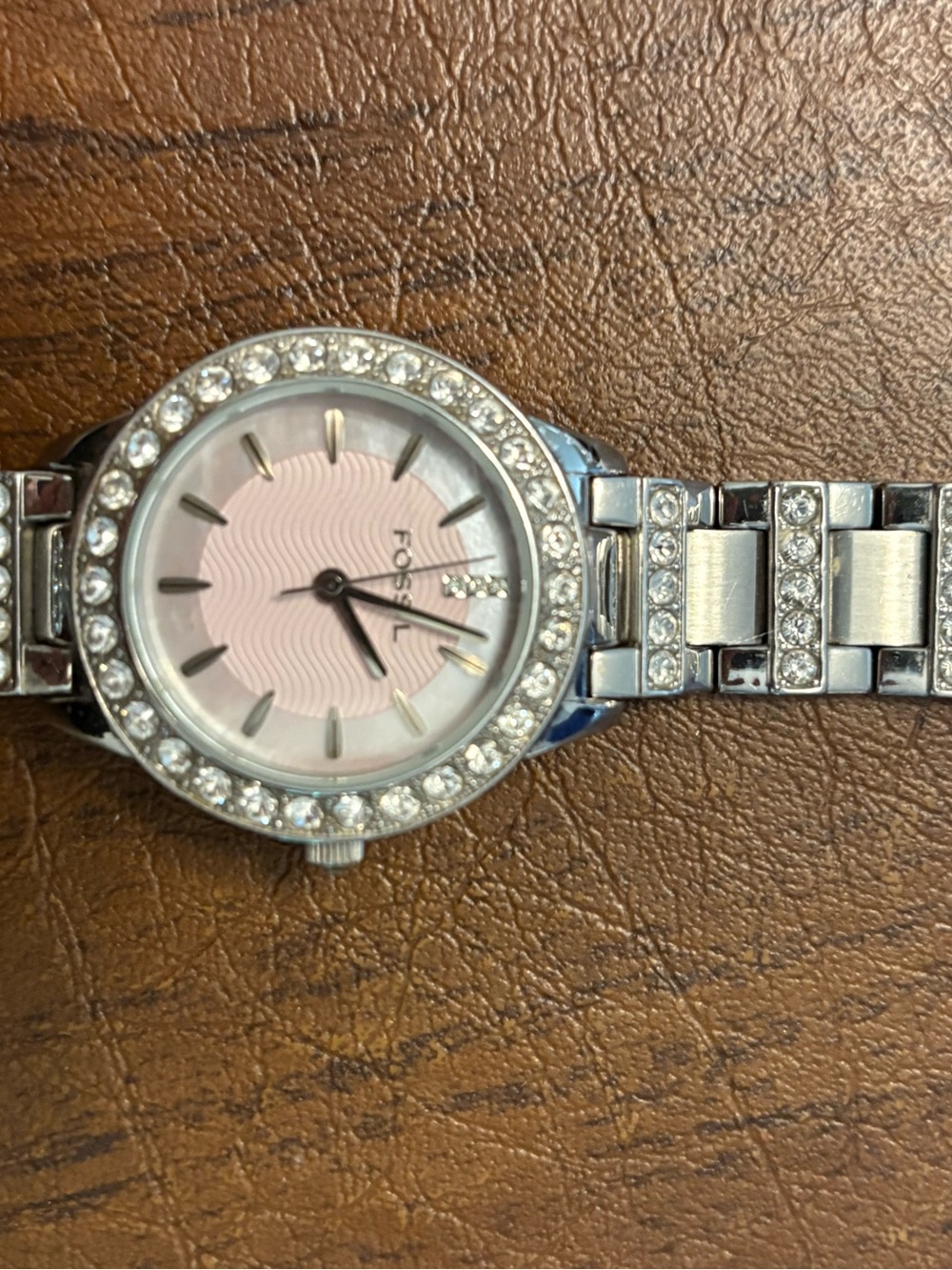 Fossil Silver Stainless Steel Watch with Crystal Accents. Needs battery